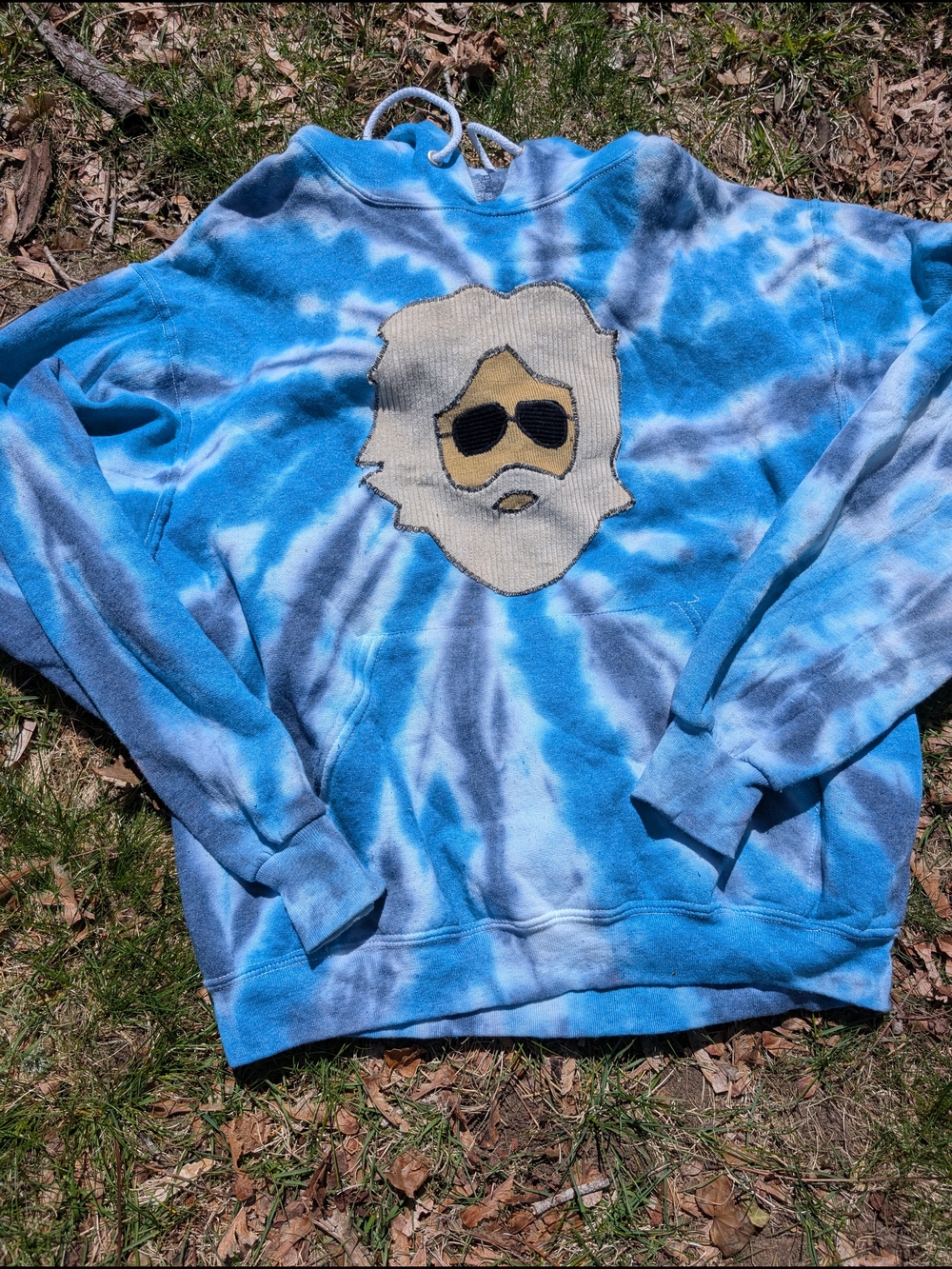 Men's Blue Tie-Dye Pullover Hoodie with Corduroy Jerry